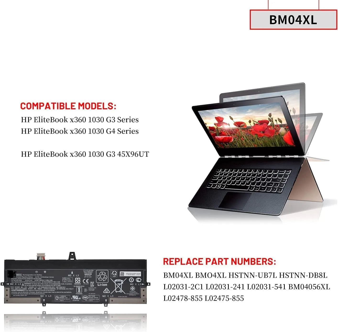 HP EliteBook X360 1030 G3 Battery – BM04XL replacement battery