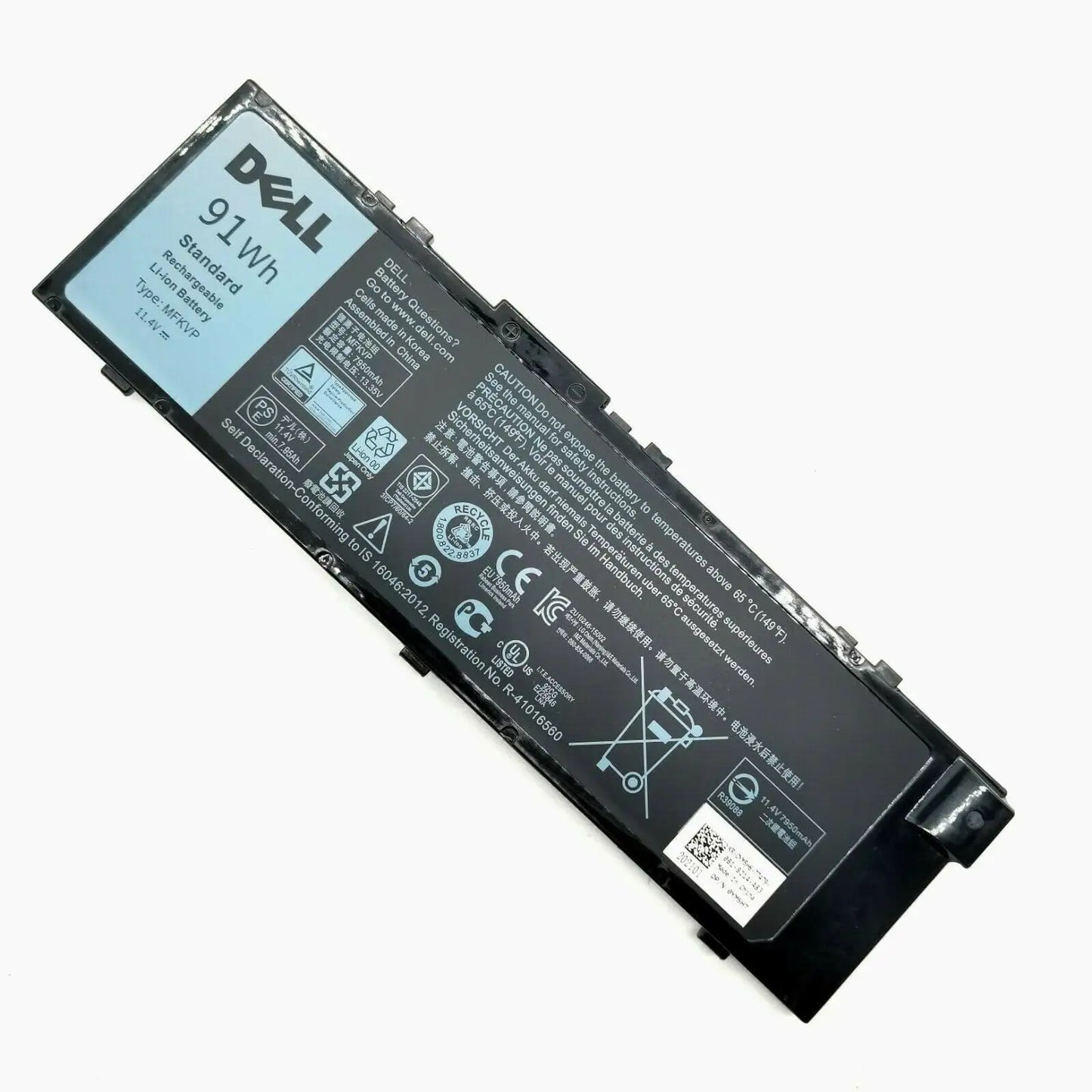 Dell MFKVP 91Wh Battery – Genuine Lithium-Ion Battery for Dell Precision Series with Safety Features – Model & Specs Displayed